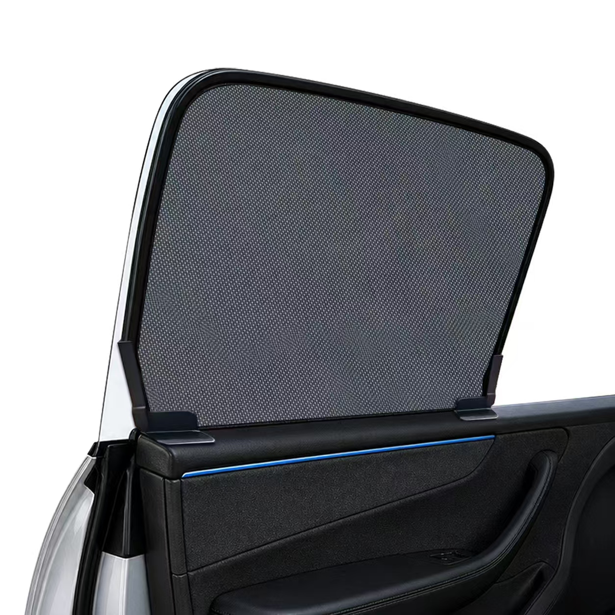 Tesla frameless door sunshade installed on rear side window